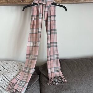 Pink Plaid Scarf with Fringe